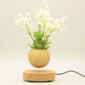 wooden round base magnetic levitating floating air bonsai pond pot flowerpot