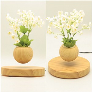wooden base magnetic levitation flying air bonsai potted planter pa-0721